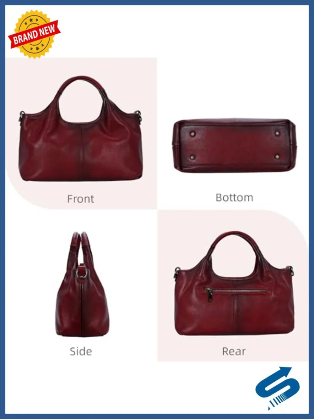 Genuine Leather Hobo Satchel Handbag Crossbody Shoulder Bag with Top Handle